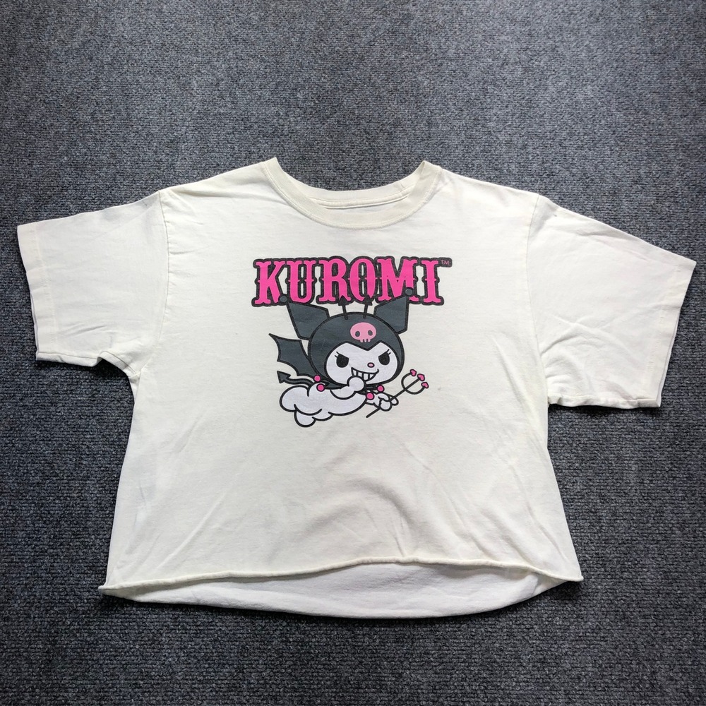 Sanrio Kuromi Graphic Crop T-Shirt Cream Pink Devil Bioworld Size M